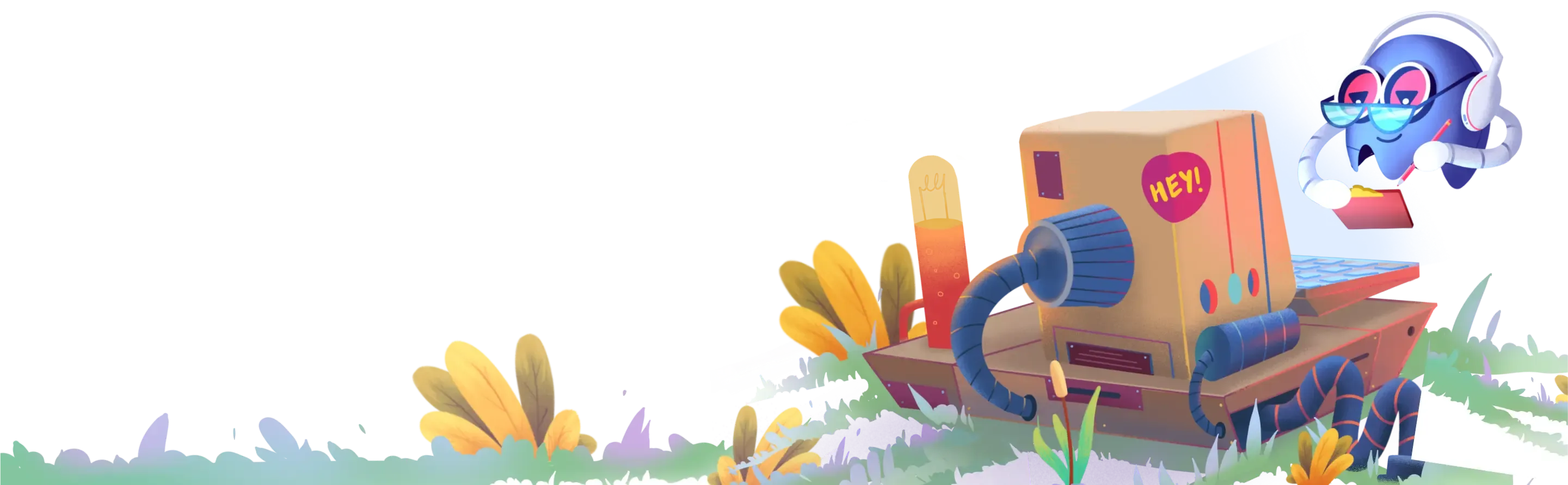 marvin researching in colorful meadow