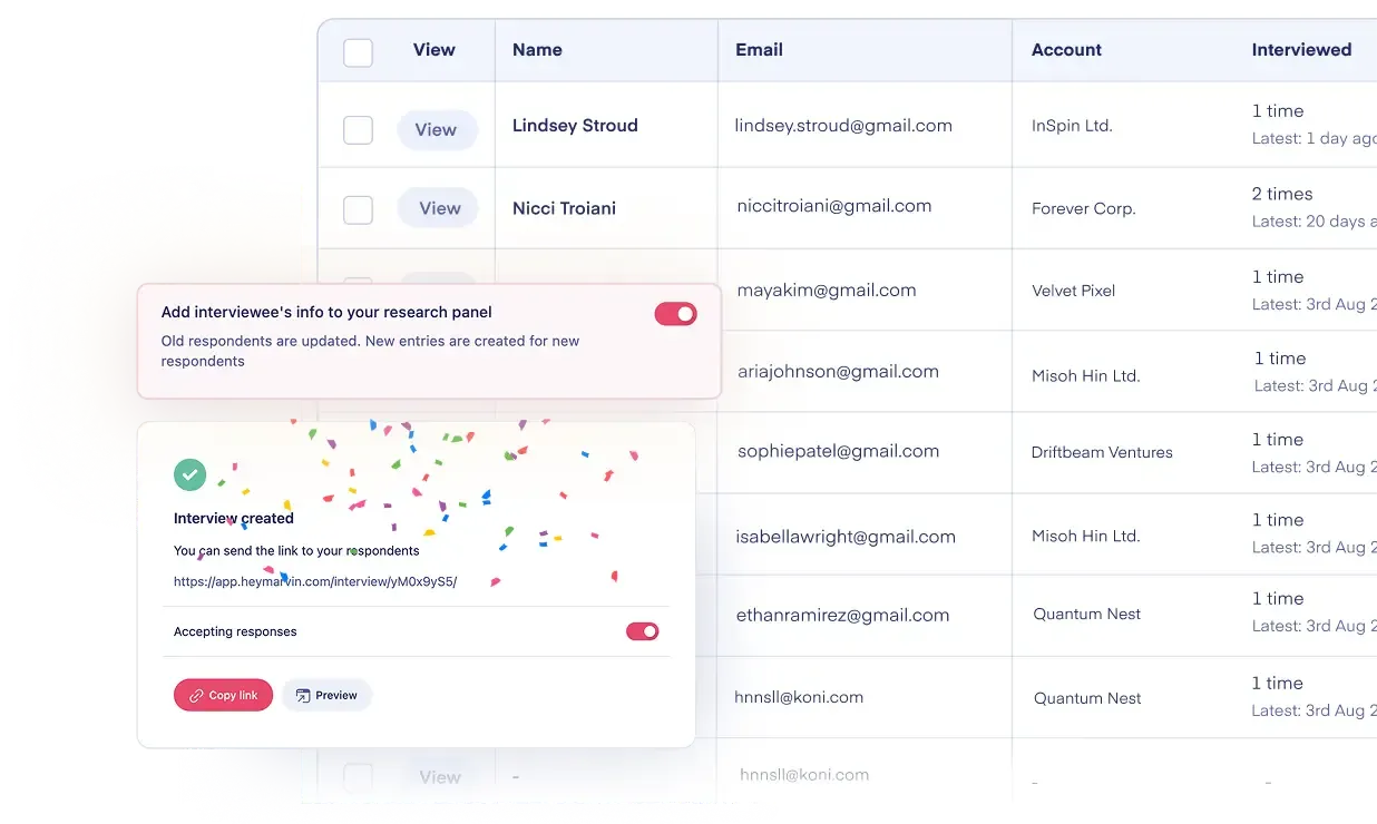 sharing interview link with participants